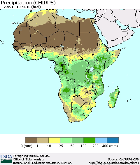 Africa Precipitation (CHIRPS) Thematic Map For 4/1/2018 - 4/10/2018
