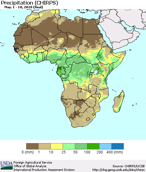 Africa Precipitation (CHIRPS) Thematic Map For 5/1/2018 - 5/10/2018