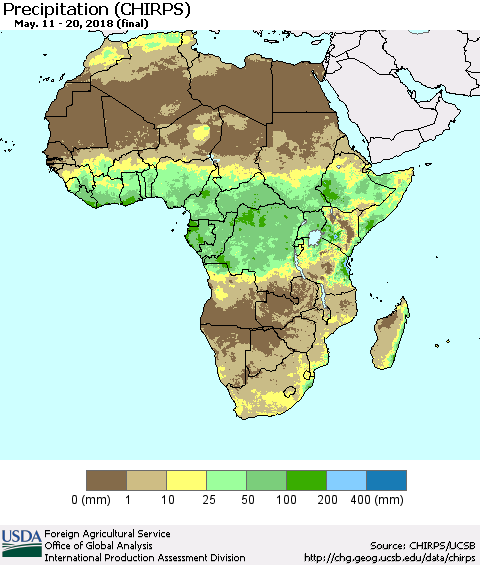 Africa Precipitation (CHIRPS) Thematic Map For 5/11/2018 - 5/20/2018