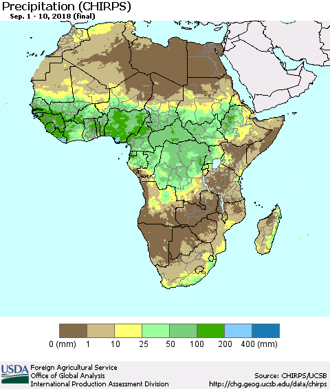 Africa Precipitation (CHIRPS) Thematic Map For 9/1/2018 - 9/10/2018