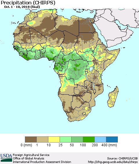 Africa Precipitation (CHIRPS) Thematic Map For 10/1/2018 - 10/10/2018