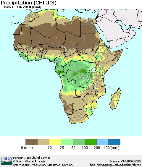 Africa Precipitation (CHIRPS) Thematic Map For 11/1/2018 - 11/10/2018