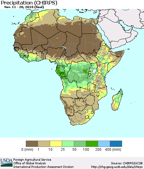 Africa Precipitation (CHIRPS) Thematic Map For 11/11/2018 - 11/20/2018