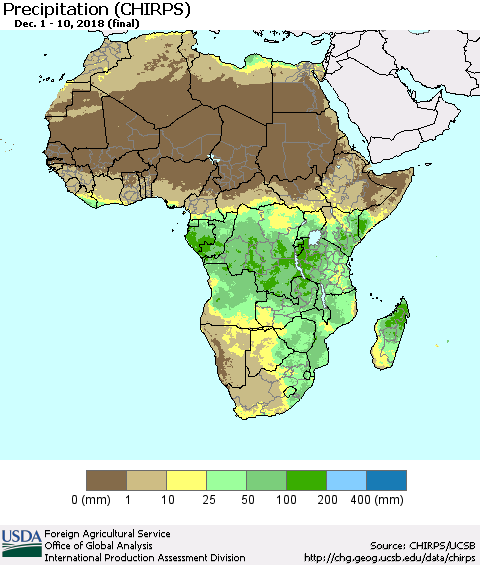Africa Precipitation (CHIRPS) Thematic Map For 12/1/2018 - 12/10/2018