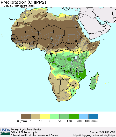 Africa Precipitation (CHIRPS) Thematic Map For 12/11/2018 - 12/20/2018