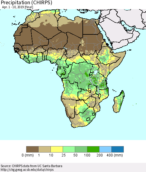 Africa Precipitation (CHIRPS) Thematic Map For 4/1/2019 - 4/10/2019