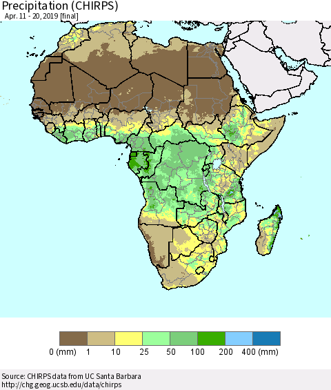 Africa Precipitation (CHIRPS) Thematic Map For 4/11/2019 - 4/20/2019