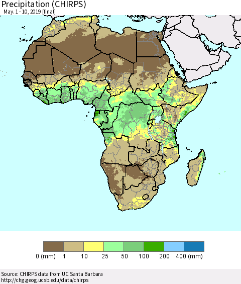 Africa Precipitation (CHIRPS) Thematic Map For 5/1/2019 - 5/10/2019