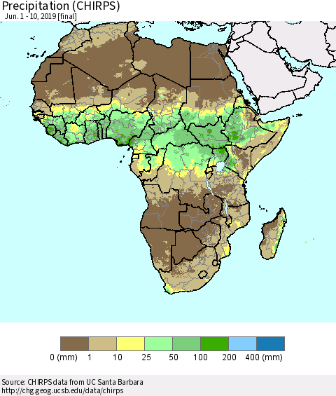 Africa Precipitation (CHIRPS) Thematic Map For 6/1/2019 - 6/10/2019