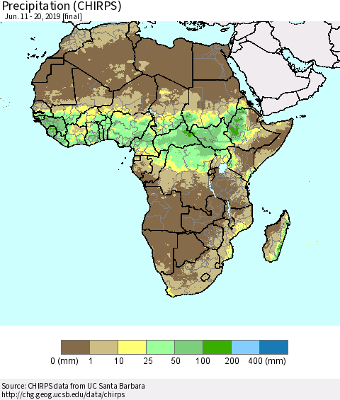 Africa Precipitation (CHIRPS) Thematic Map For 6/11/2019 - 6/20/2019