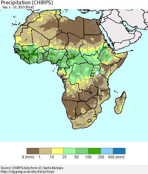 Africa Precipitation (CHIRPS) Thematic Map For 9/1/2019 - 9/10/2019