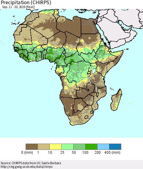 Africa Precipitation (CHIRPS) Thematic Map For 9/11/2019 - 9/20/2019
