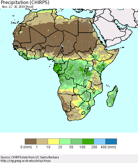 Africa Precipitation (CHIRPS) Thematic Map For 11/11/2019 - 11/20/2019