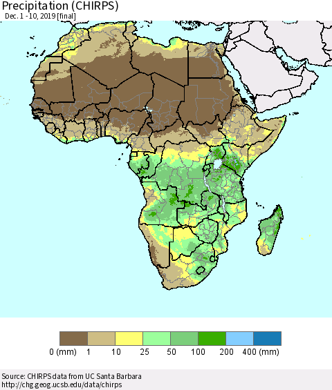 Africa Precipitation (CHIRPS) Thematic Map For 12/1/2019 - 12/10/2019