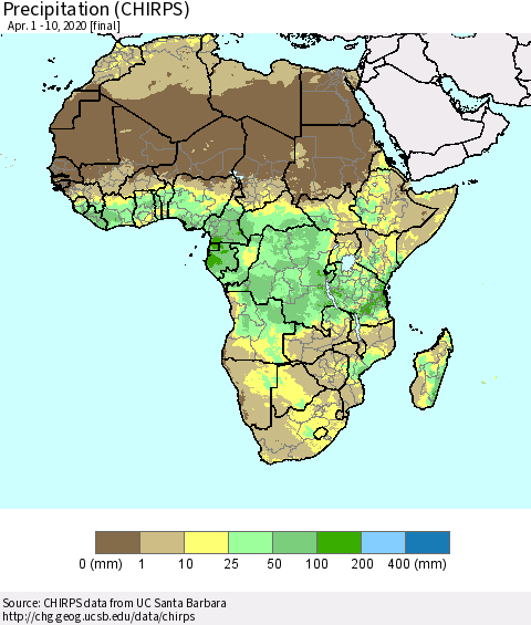 Africa Precipitation (CHIRPS) Thematic Map For 4/1/2020 - 4/10/2020