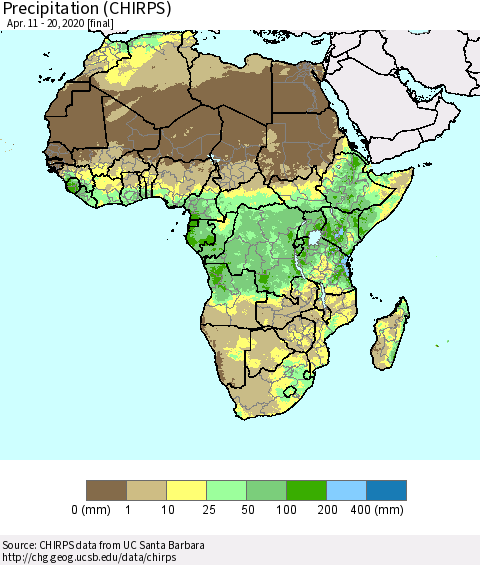 Africa Precipitation (CHIRPS) Thematic Map For 4/11/2020 - 4/20/2020