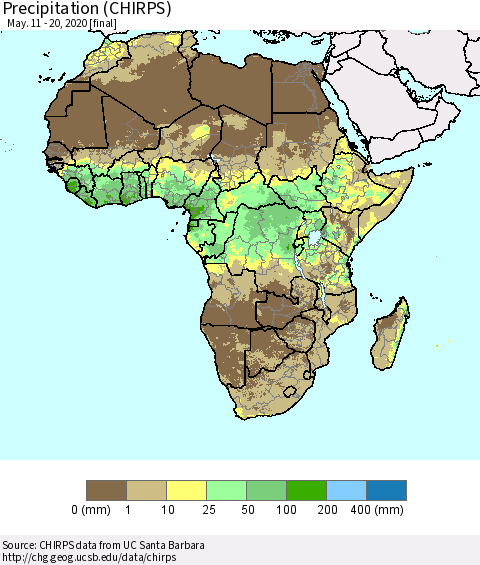 Africa Precipitation (CHIRPS) Thematic Map For 5/11/2020 - 5/20/2020