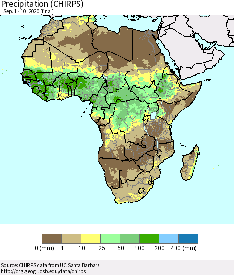 Africa Precipitation (CHIRPS) Thematic Map For 9/1/2020 - 9/10/2020