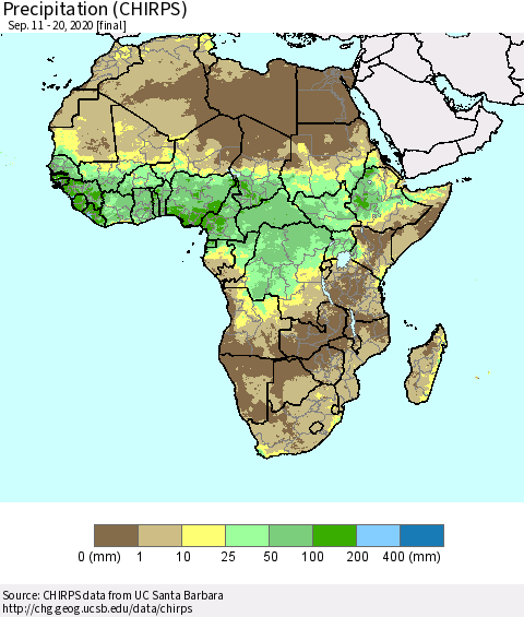 Africa Precipitation (CHIRPS) Thematic Map For 9/11/2020 - 9/20/2020