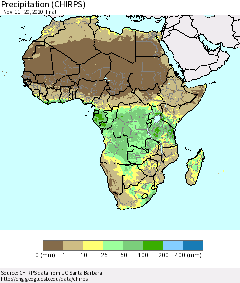 Africa Precipitation (CHIRPS) Thematic Map For 11/11/2020 - 11/20/2020