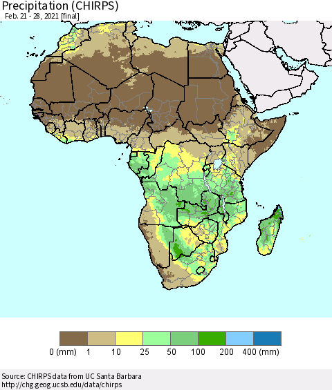 Africa Precipitation (CHIRPS) Thematic Map For 2/21/2021 - 2/28/2021