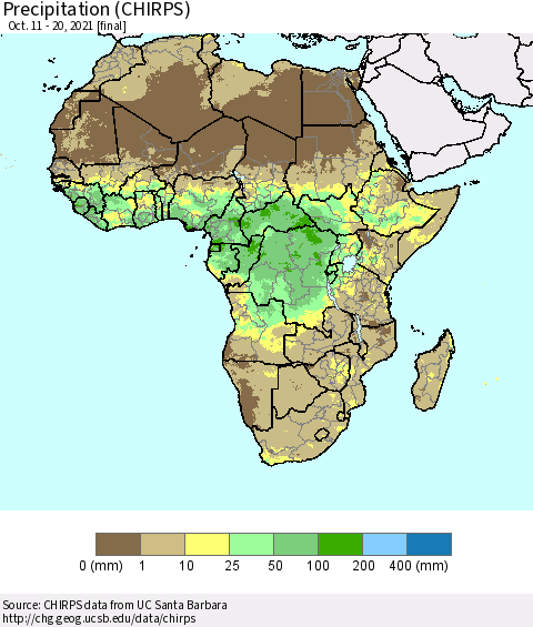 Africa Precipitation (CHIRPS) Thematic Map For 10/11/2021 - 10/20/2021