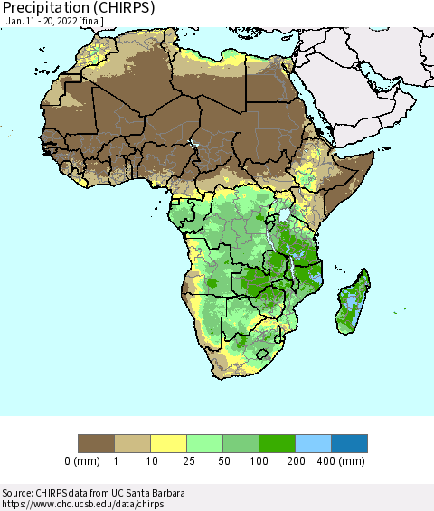 Africa Precipitation (CHIRPS) Thematic Map For 1/11/2022 - 1/20/2022