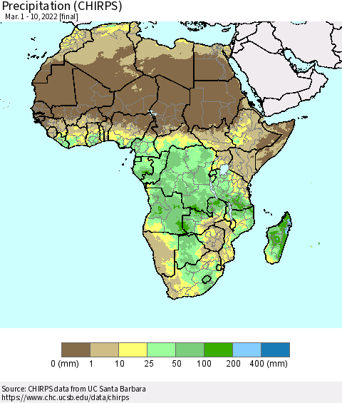 Africa Precipitation (CHIRPS) Thematic Map For 3/1/2022 - 3/10/2022