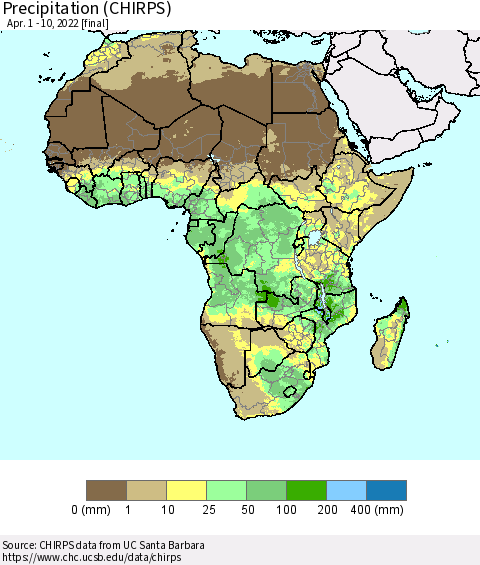 Africa Precipitation (CHIRPS) Thematic Map For 4/1/2022 - 4/10/2022