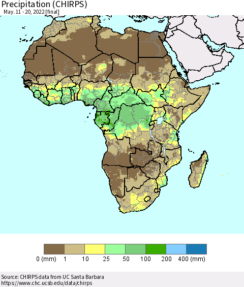 Africa Precipitation (CHIRPS) Thematic Map For 5/11/2022 - 5/20/2022