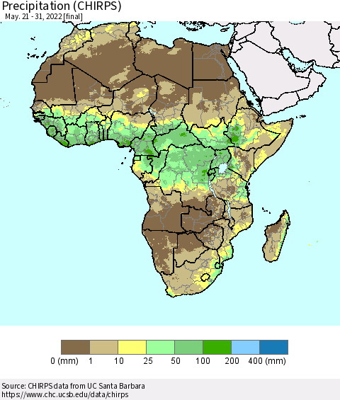 Africa Precipitation (CHIRPS) Thematic Map For 5/21/2022 - 5/31/2022
