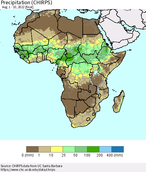 Africa Precipitation (CHIRPS) Thematic Map For 8/1/2022 - 8/10/2022