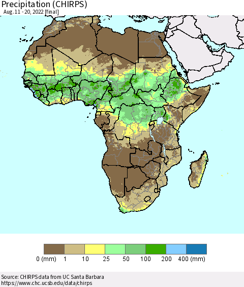 Africa Precipitation (CHIRPS) Thematic Map For 8/11/2022 - 8/20/2022