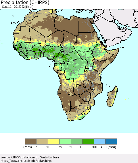 Africa Precipitation (CHIRPS) Thematic Map For 9/11/2022 - 9/20/2022
