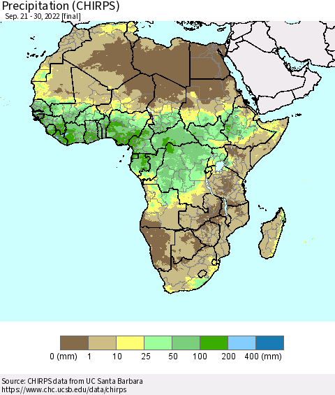 Africa Precipitation (CHIRPS) Thematic Map For 9/21/2022 - 9/30/2022