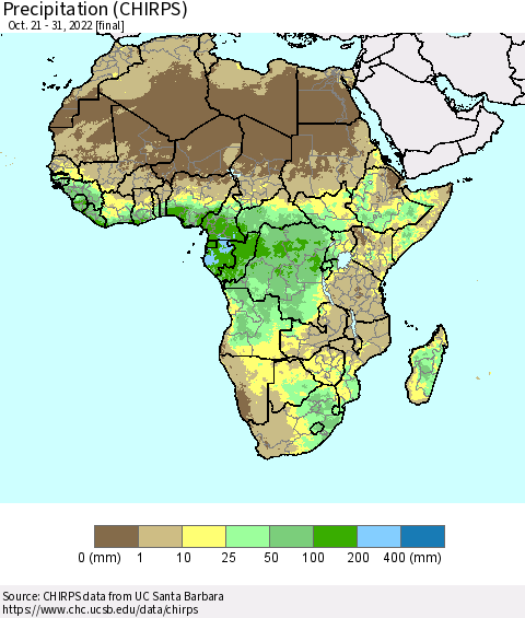 Africa Precipitation (CHIRPS) Thematic Map For 10/21/2022 - 10/31/2022