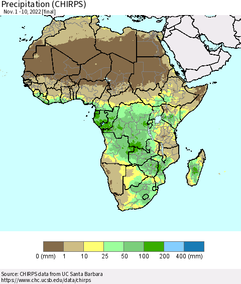 Africa Precipitation (CHIRPS) Thematic Map For 11/1/2022 - 11/10/2022