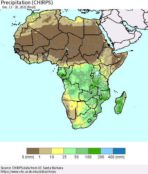 Africa Precipitation (CHIRPS) Thematic Map For 12/11/2022 - 12/20/2022
