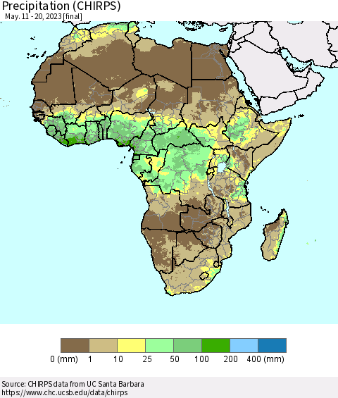 Africa Precipitation (CHIRPS) Thematic Map For 5/11/2023 - 5/20/2023
