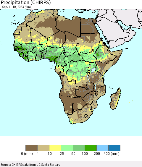 Africa Precipitation (CHIRPS) Thematic Map For 9/1/2023 - 9/10/2023