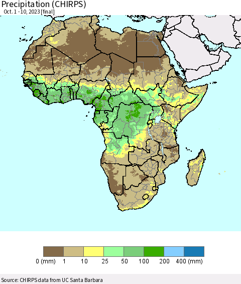 Africa Precipitation (CHIRPS) Thematic Map For 10/1/2023 - 10/10/2023
