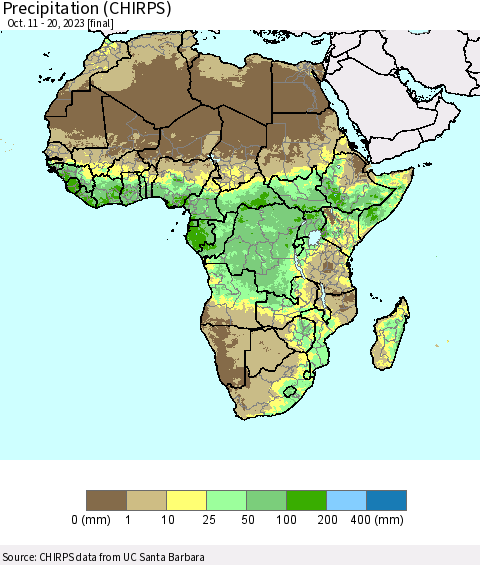 Africa Precipitation (CHIRPS) Thematic Map For 10/11/2023 - 10/20/2023