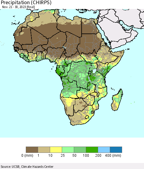 Africa Precipitation (CHIRPS) Thematic Map For 11/21/2023 - 11/30/2023