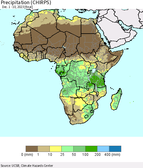 Africa Precipitation (CHIRPS) Thematic Map For 12/1/2023 - 12/10/2023