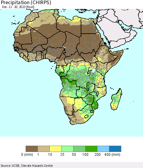 Africa Precipitation (CHIRPS) Thematic Map For 12/11/2023 - 12/20/2023