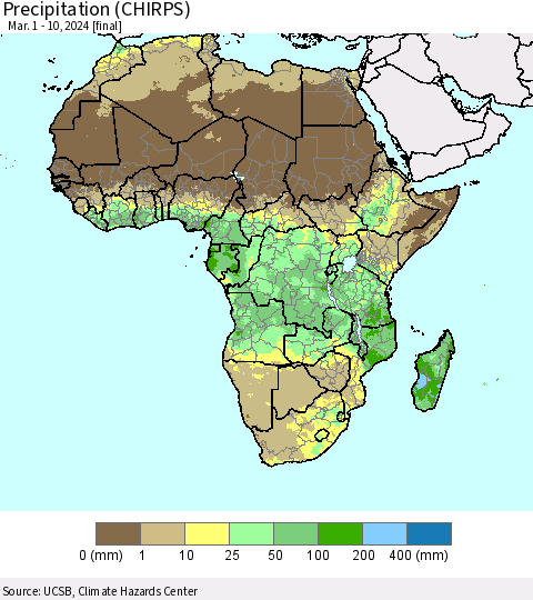 Africa Precipitation (CHIRPS) Thematic Map For 3/1/2024 - 3/10/2024