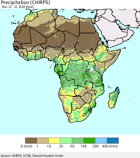 Africa Precipitation (CHIRPS) Thematic Map For 3/21/2024 - 3/31/2024