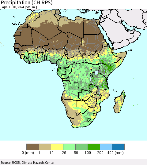 Africa Precipitation (CHIRPS) Thematic Map For 4/1/2024 - 4/10/2024