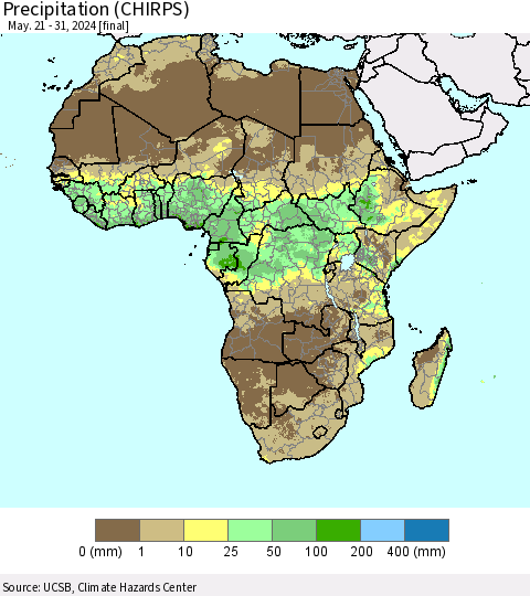 Africa Precipitation (CHIRPS) Thematic Map For 5/21/2024 - 5/31/2024