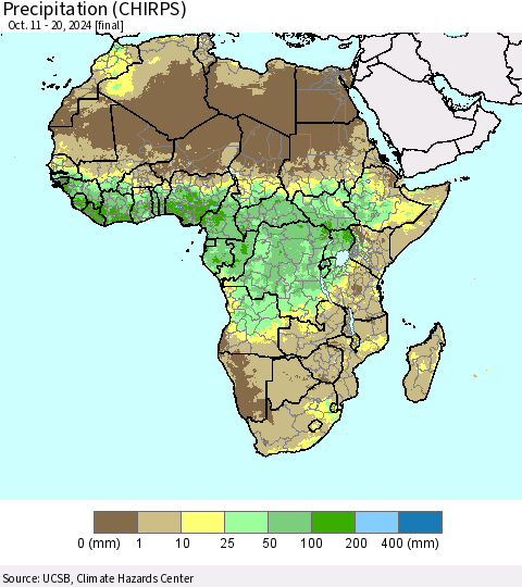 Africa Precipitation (CHIRPS) Thematic Map For 10/11/2024 - 10/20/2024